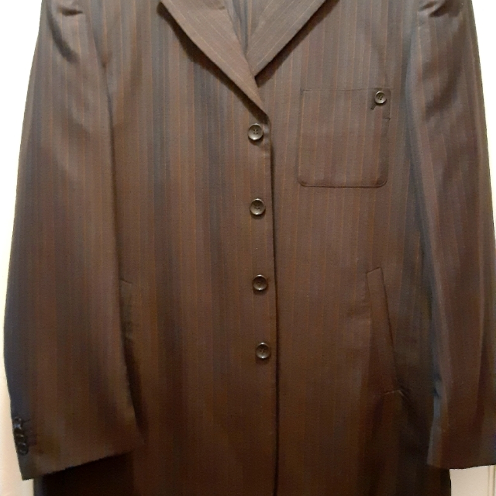 Loriano men's brown and tan pinstripe 4 button down suit